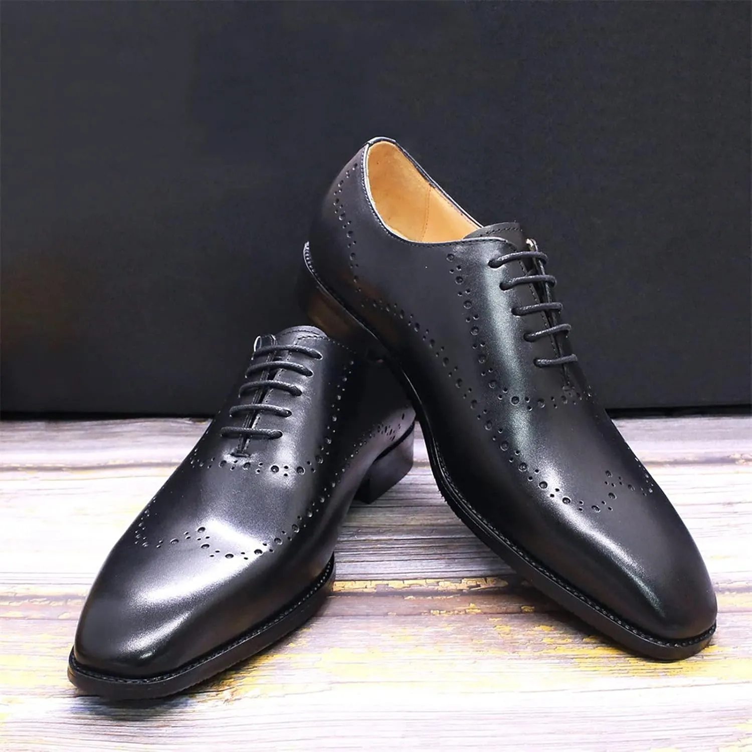 Men's Casual Wingtip Derbys Classic Lace-up Brogues Shoes Formal Oxford Shoes Business Wedding Party,Black-42