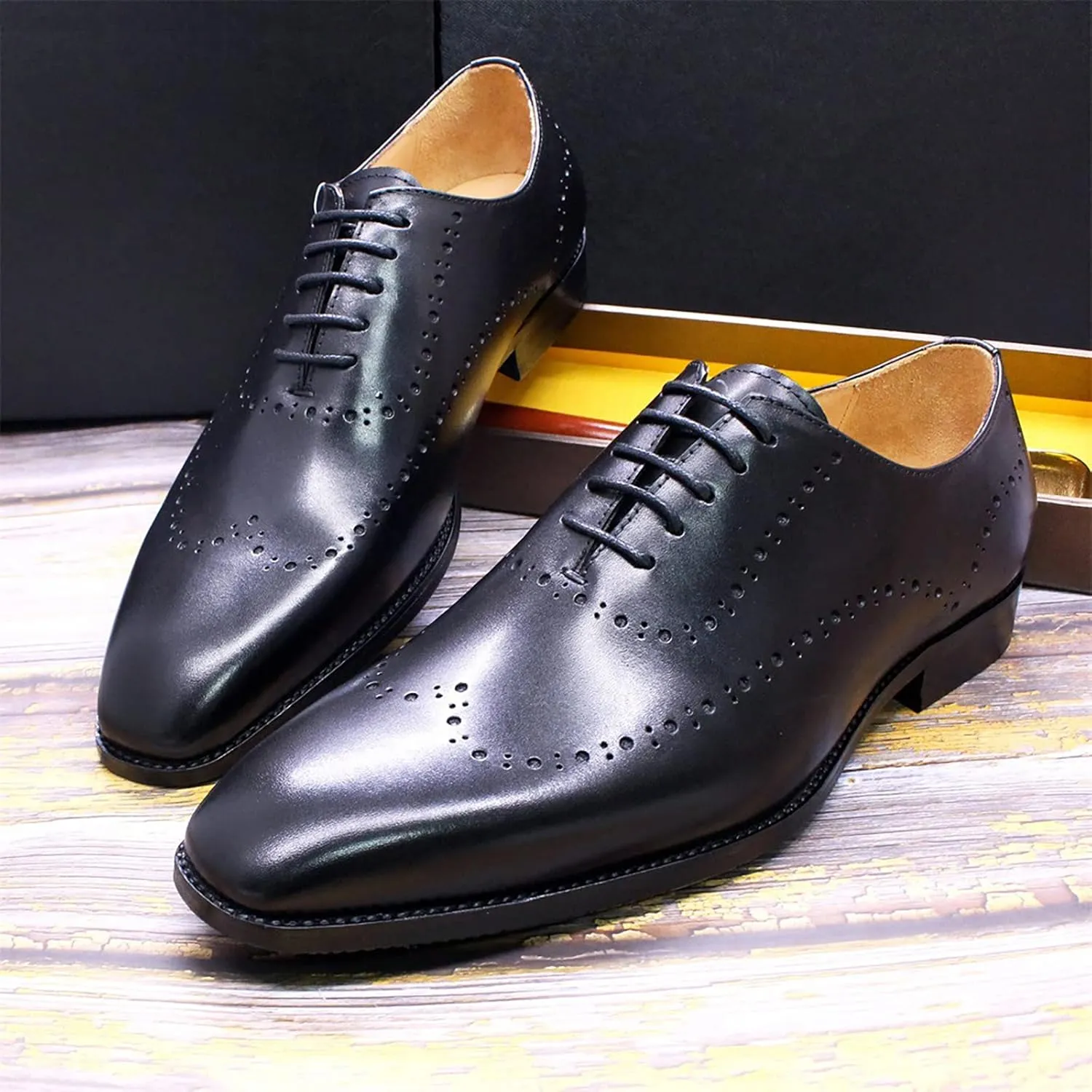 Men's Casual Wingtip Derbys Classic Lace-up Brogues Shoes Formal Oxford Shoes Business Wedding Party,Black-42