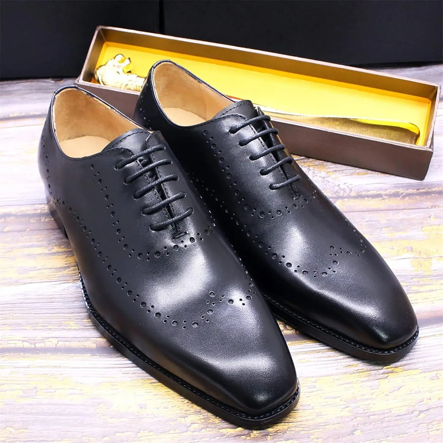 Men's Casual Wingtip Derbys Classic Lace-up Brogues Shoes Formal Oxford Shoes Business Wedding Party,Black-46