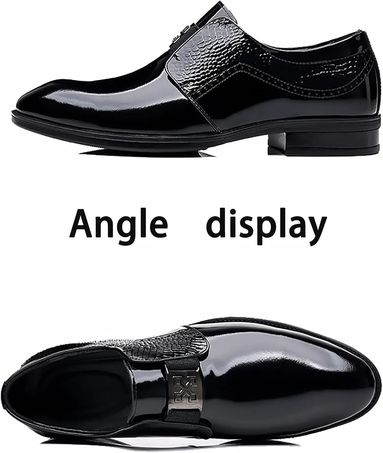 Men's Classic Business Formal Breathable Leather Shoes, Hand-Sewn Stylish Shiny Slip-on Low-top Thick Heel Modern Pointed Toe Formal Leather Shoes