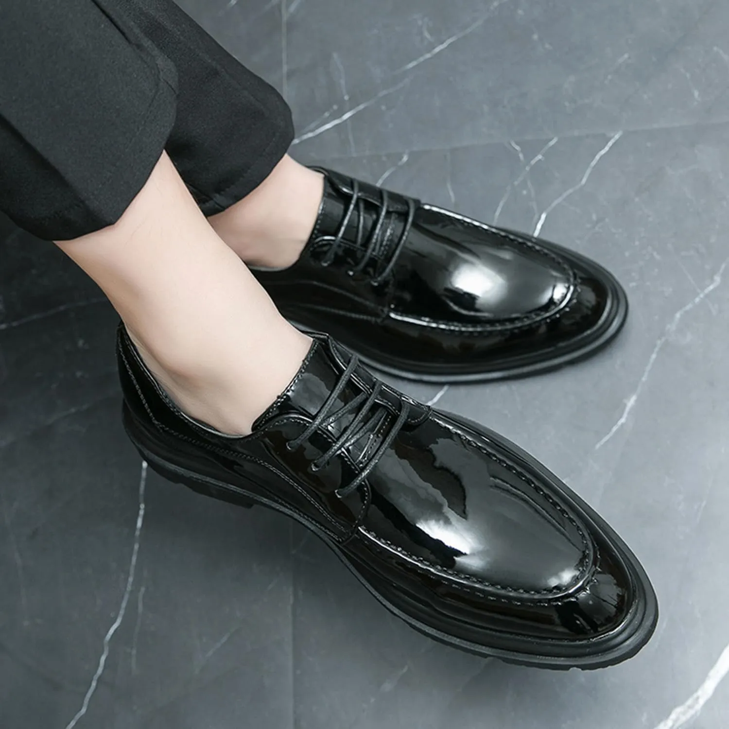 Men's Classic Dress Shoes Business Oxfords Lace-ups Modern Formal Derbys Patent Leather Shoes for Men