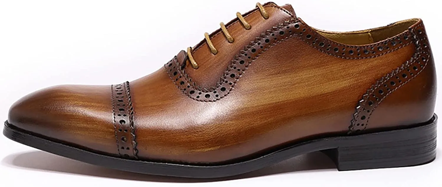Men's Classic Formal Oxford Wingtip Dress Shoes Brogues Derbys Casual Lace-up Shoes Business Wedding Party,Brown-40
