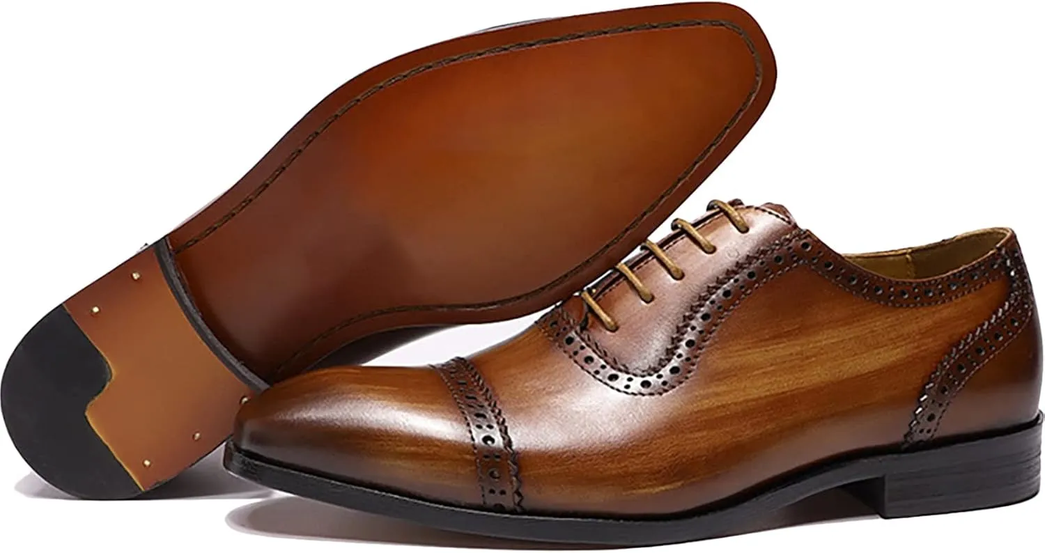 Men's Classic Formal Oxford Wingtip Dress Shoes Brogues Derbys Casual Lace-up Shoes Business Wedding Party,Brown-40