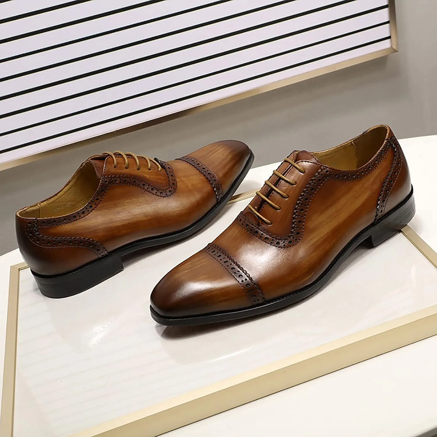 Men's Classic Formal Oxford Wingtip Dress Shoes Brogues Derbys Casual Lace-up Shoes Business Wedding Party,Brown-40