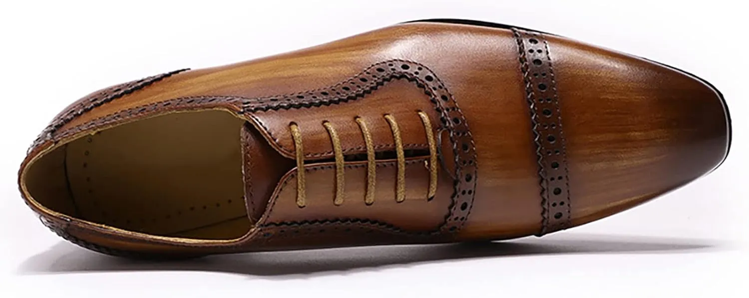 Men's Classic Formal Oxford Wingtip Dress Shoes Brogues Derbys Casual Lace-up Shoes Business Wedding Party,Brown-40