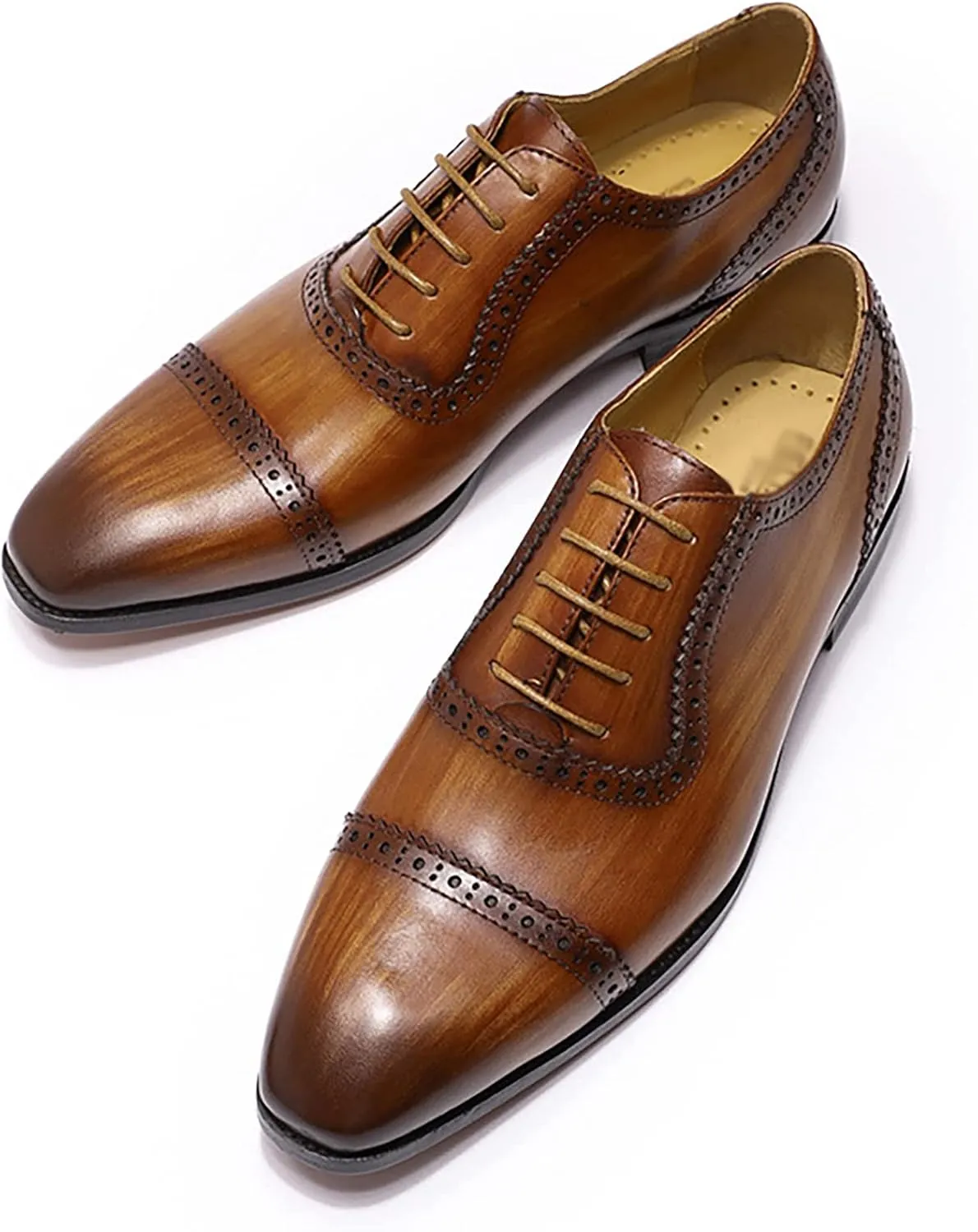 Men's Classic Formal Oxford Wingtip Dress Shoes Brogues Derbys Casual Lace-up Shoes Business Wedding Party,Brown-40
