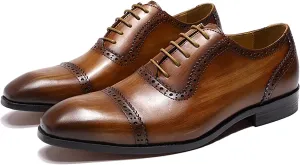 Men's Classic Formal Oxford Wingtip Dress Shoes Brogues Derbys Casual Lace-up Shoes Business Wedding Party,Brown-40