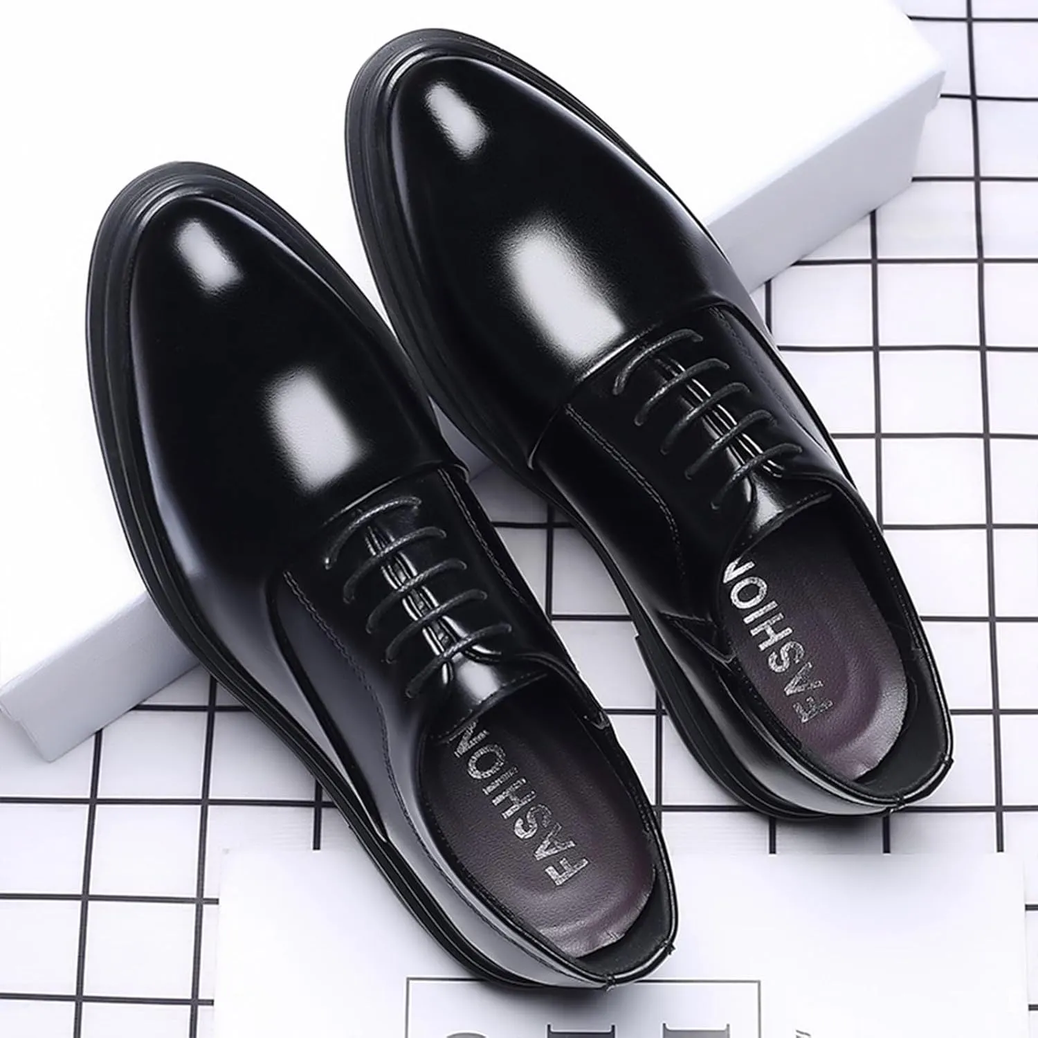 Men's Classic Lace Up Dress Oxford Shoes Fashion Pointed Toe Slip On Formal Leather Shoes Business Wedding Derby Shoes