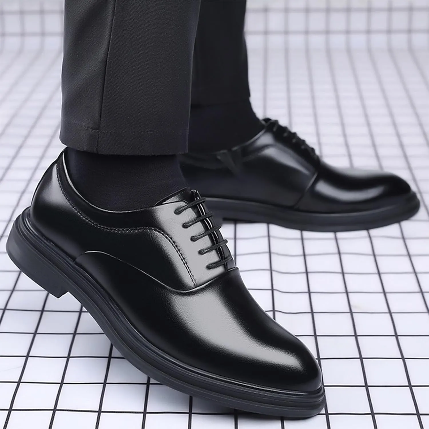 Men's Classic Lace Up Dress Oxford Shoes Fashion Pointed Toe Slip On Formal Leather Shoes Business Wedding Derby Shoes