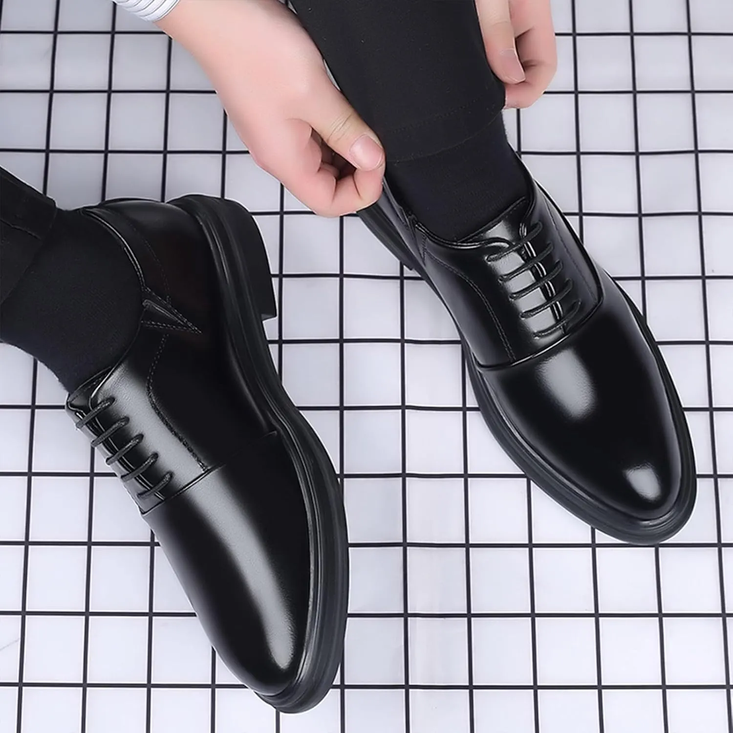 Men's Classic Lace Up Dress Oxford Shoes Fashion Pointed Toe Slip On Formal Leather Shoes Business Wedding Derby Shoes