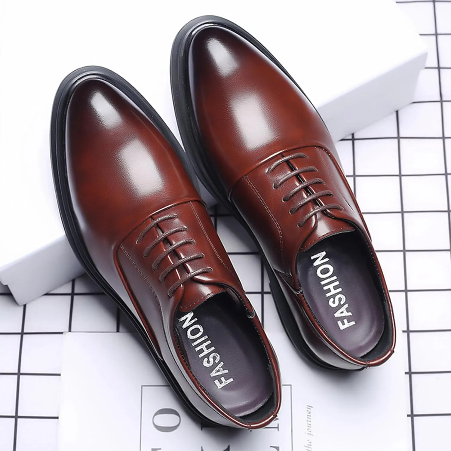 Men's Classic Lace Up Dress Oxford Shoes Fashion Pointed Toe Slip On Formal Leather Shoes Business Wedding Derby Shoes