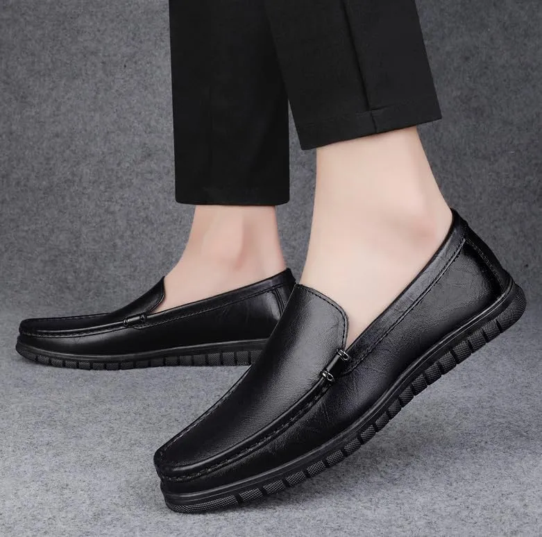 Men's Classic Slip On Dress Shoes Lightweight Formal Leather Shoes Fashion Sneakers Business Casual Derby Shoe for Men(Black,6.5)