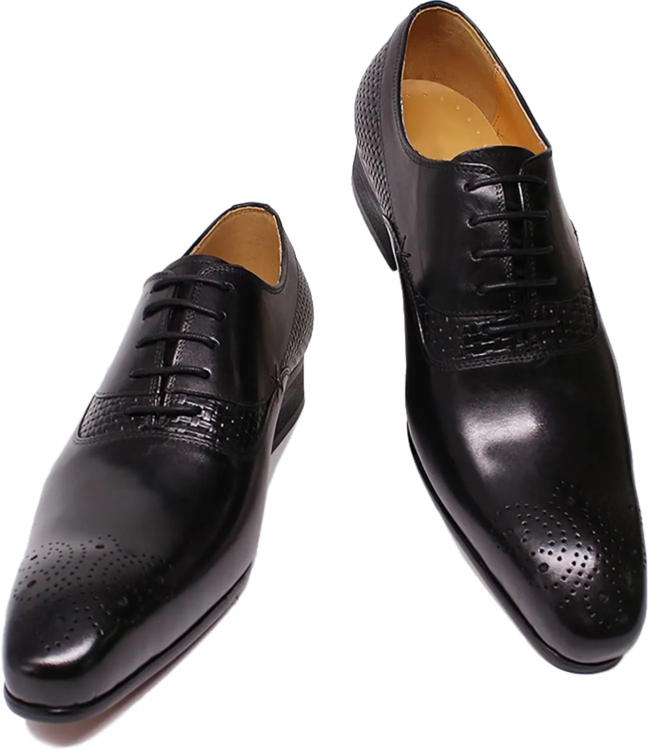 Men's Comfort Lace-up Brogues Shoes Business Casual Wingtip Derbys Formal Oxford Shoes Wedding,Black-40