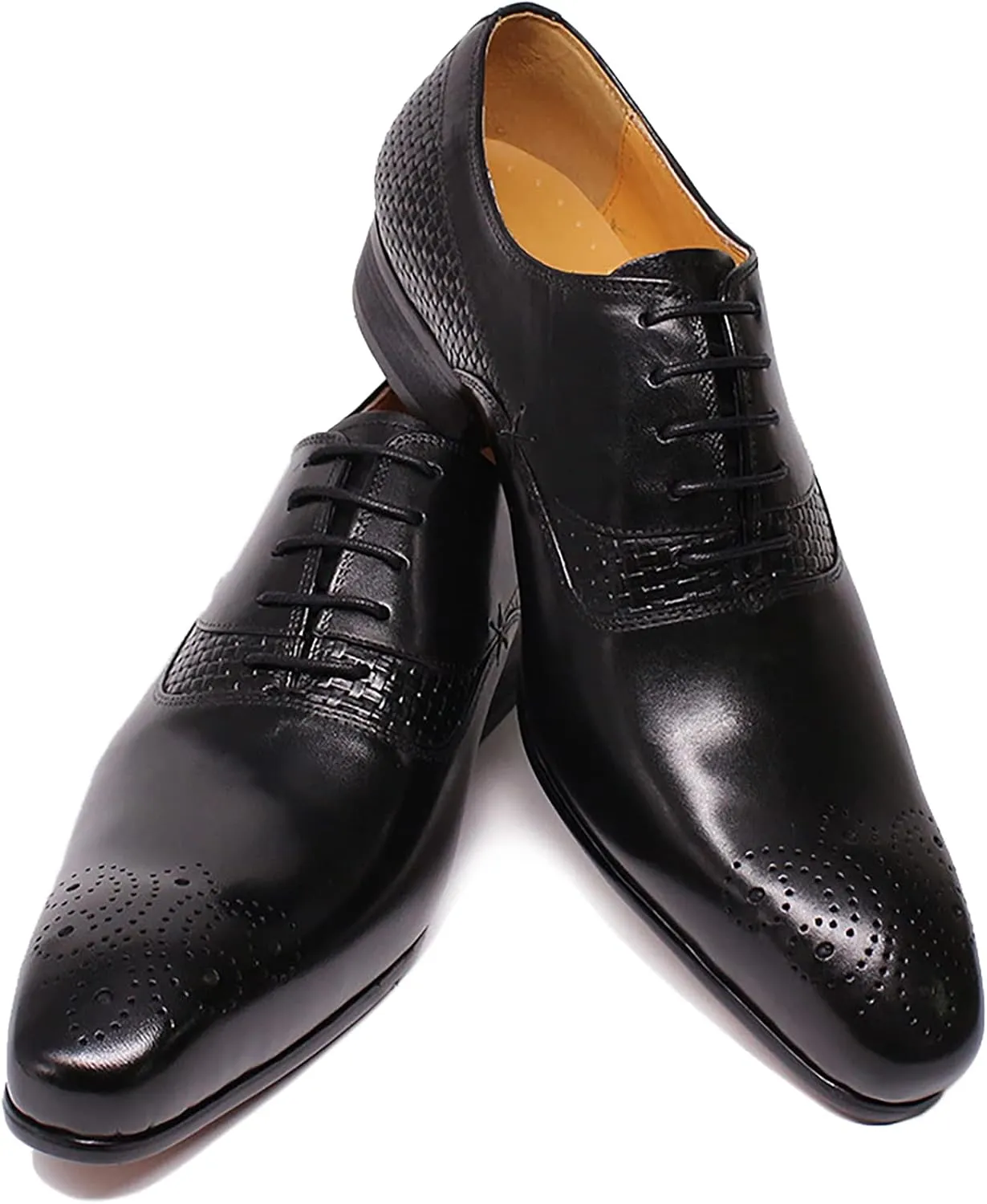 Men's Comfort Lace-up Brogues Shoes Business Casual Wingtip Derbys Formal Oxford Shoes Wedding,Black-46