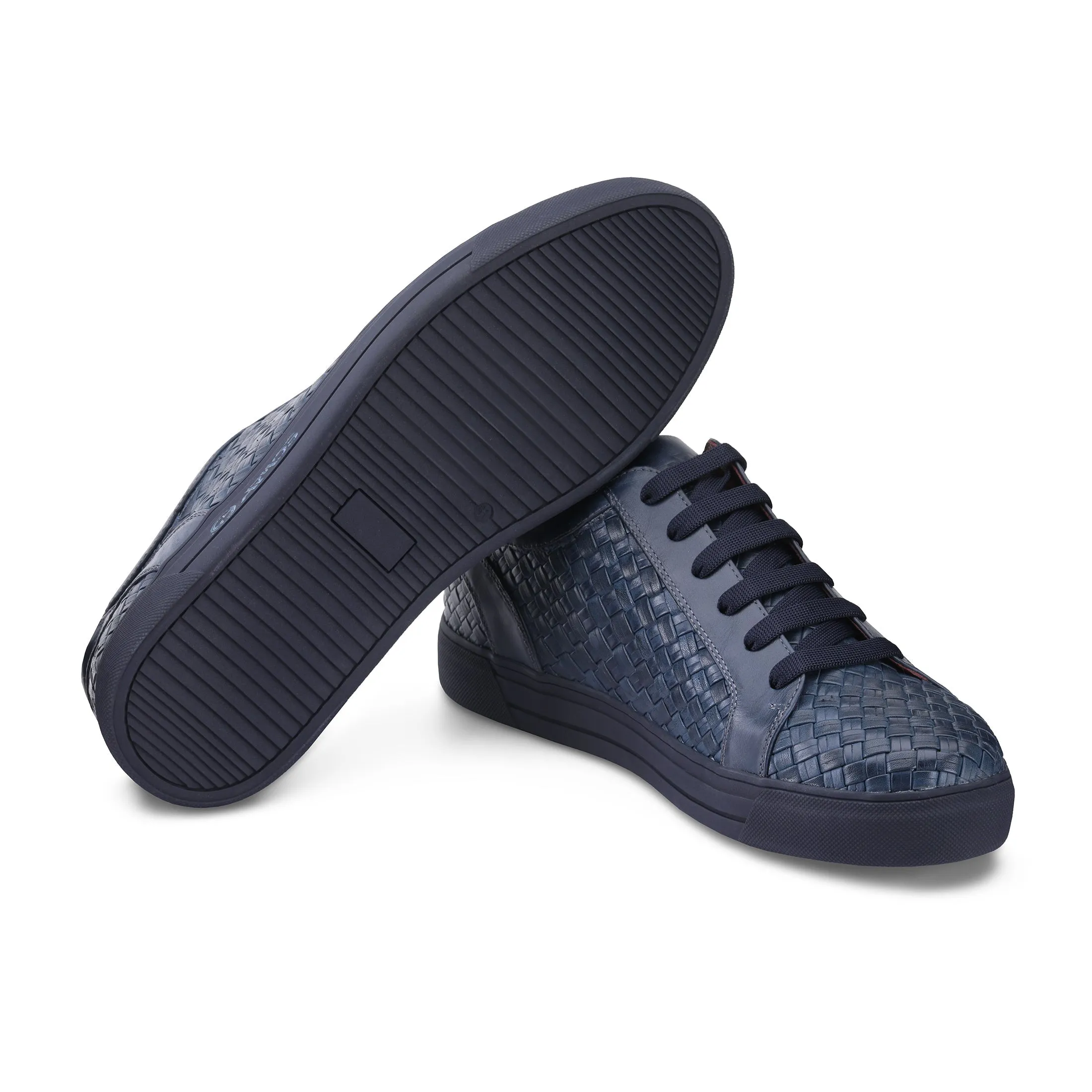 Men’s Dark Blue Leather Woven Sneaker