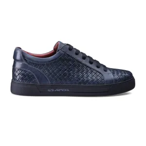 Men’s Dark Blue Leather Woven Sneaker