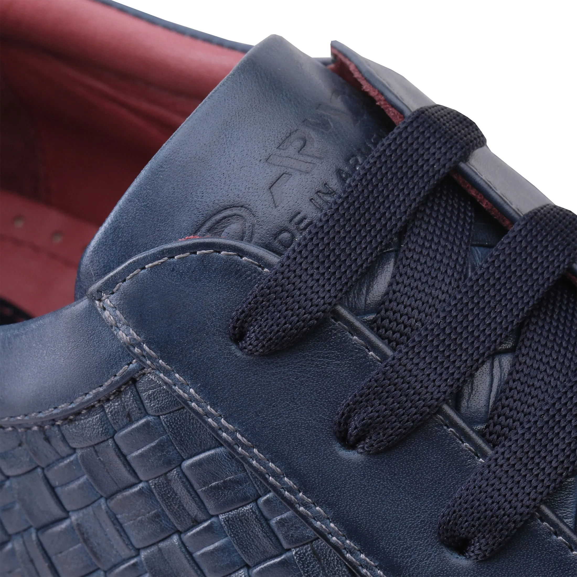 Men’s Dark Blue Leather Woven Sneaker