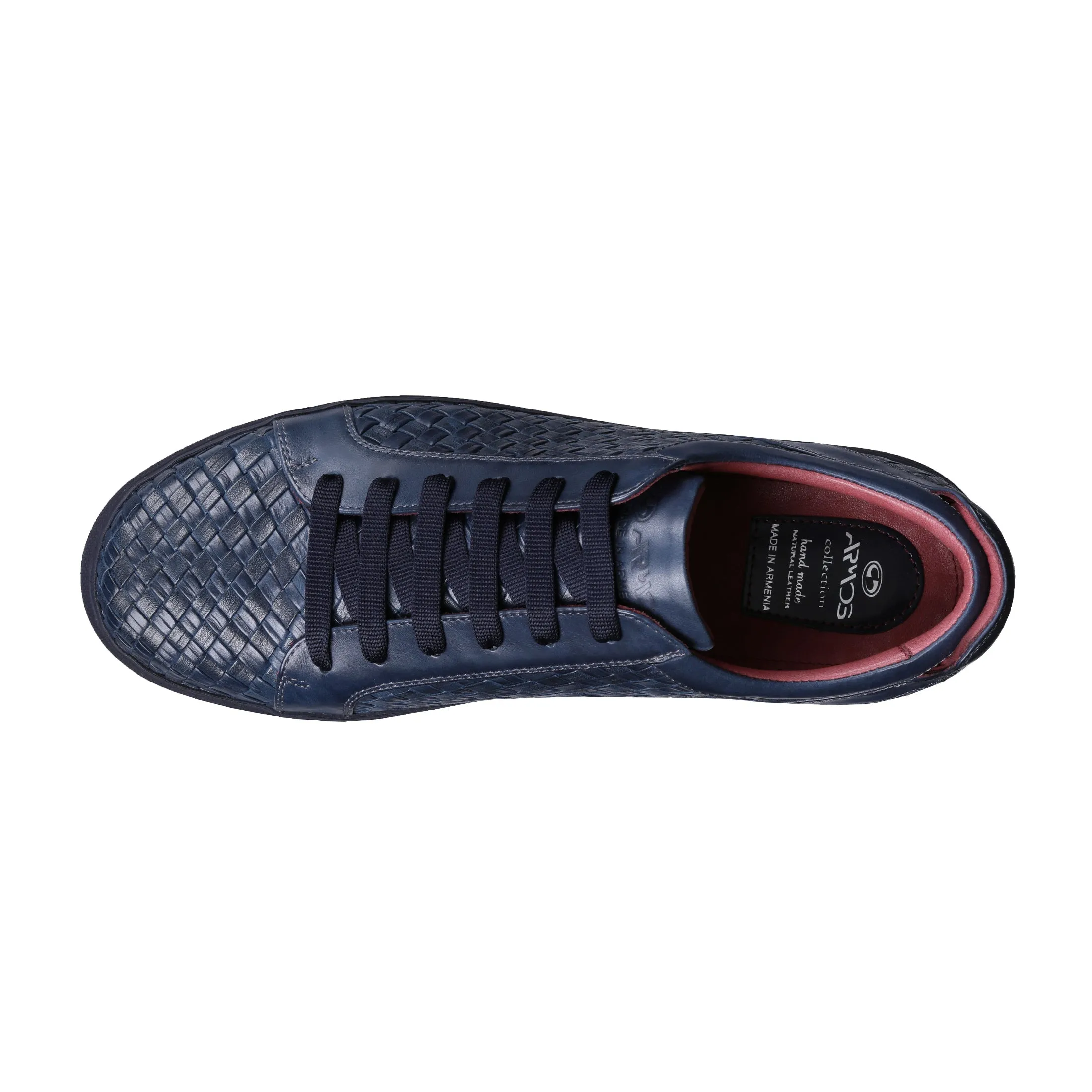 Men’s Dark Blue Leather Woven Sneaker