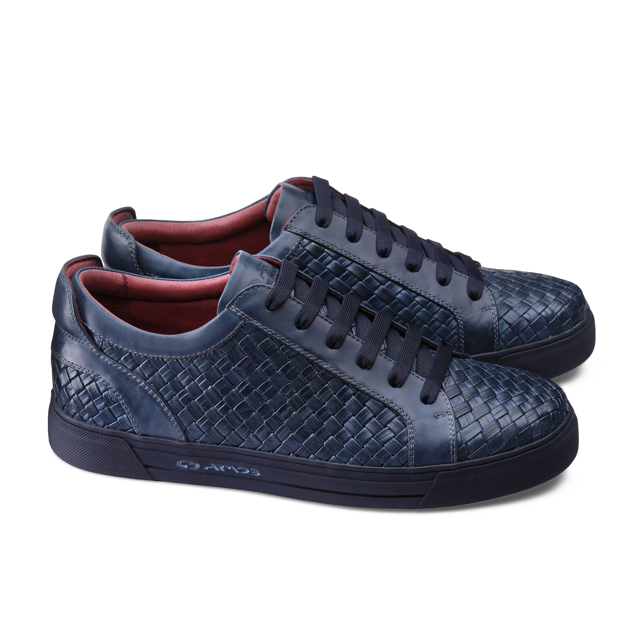 Men’s Dark Blue Leather Woven Sneaker