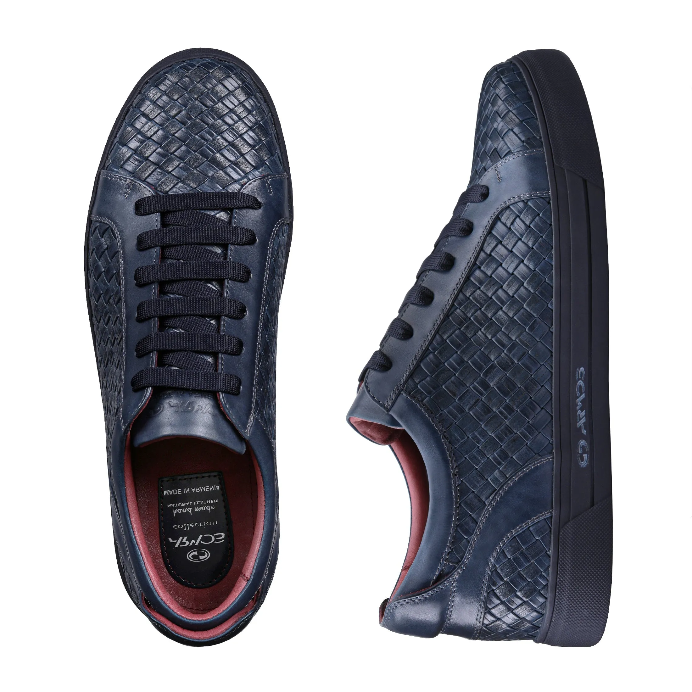 Men’s Dark Blue Leather Woven Sneaker