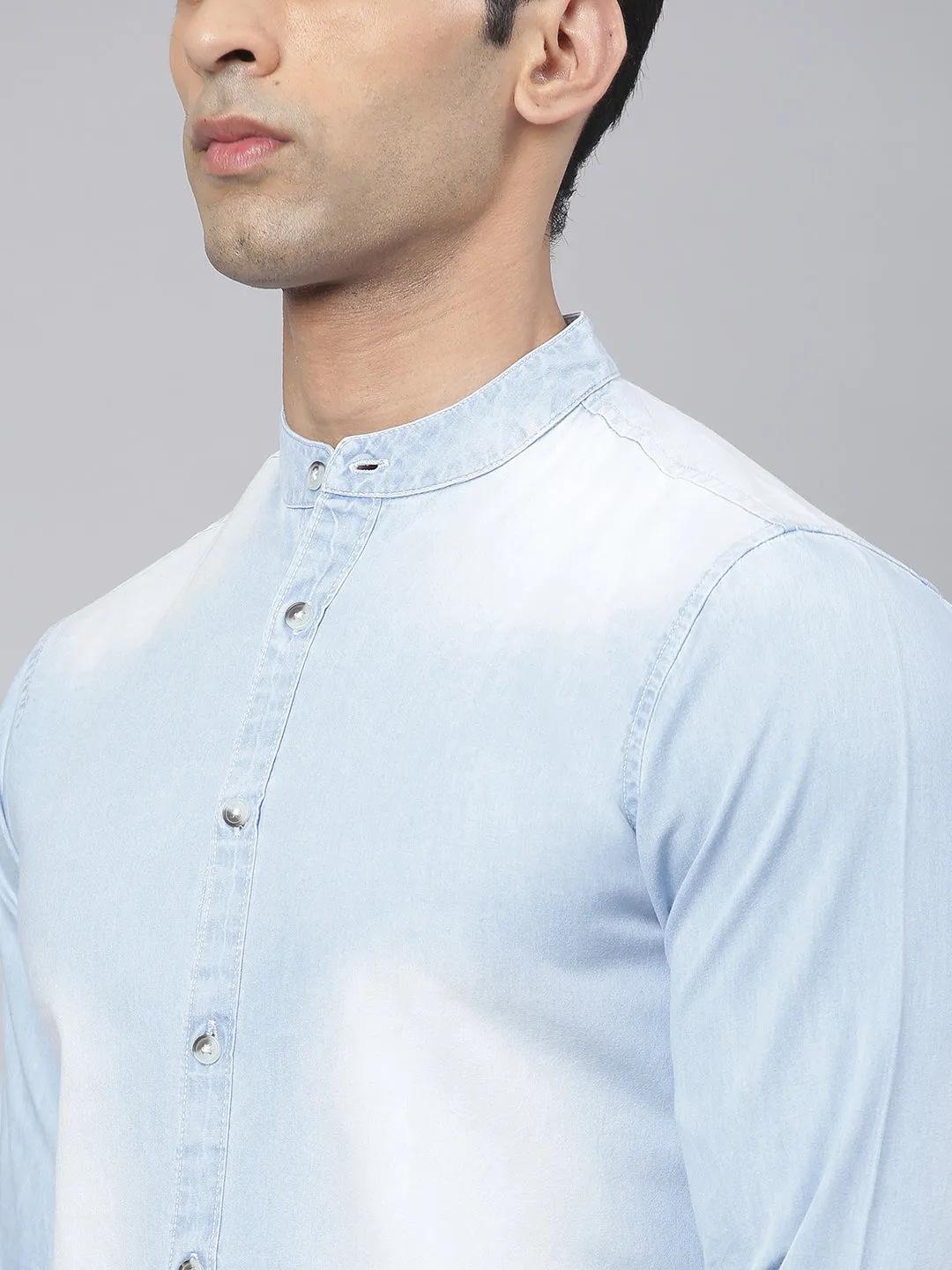 Men's Denim Light Blue Solid Casual Shirt