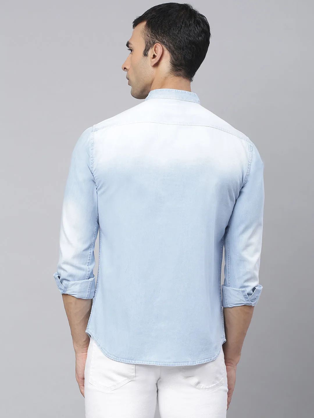 Men's Denim Light Blue Solid Casual Shirt