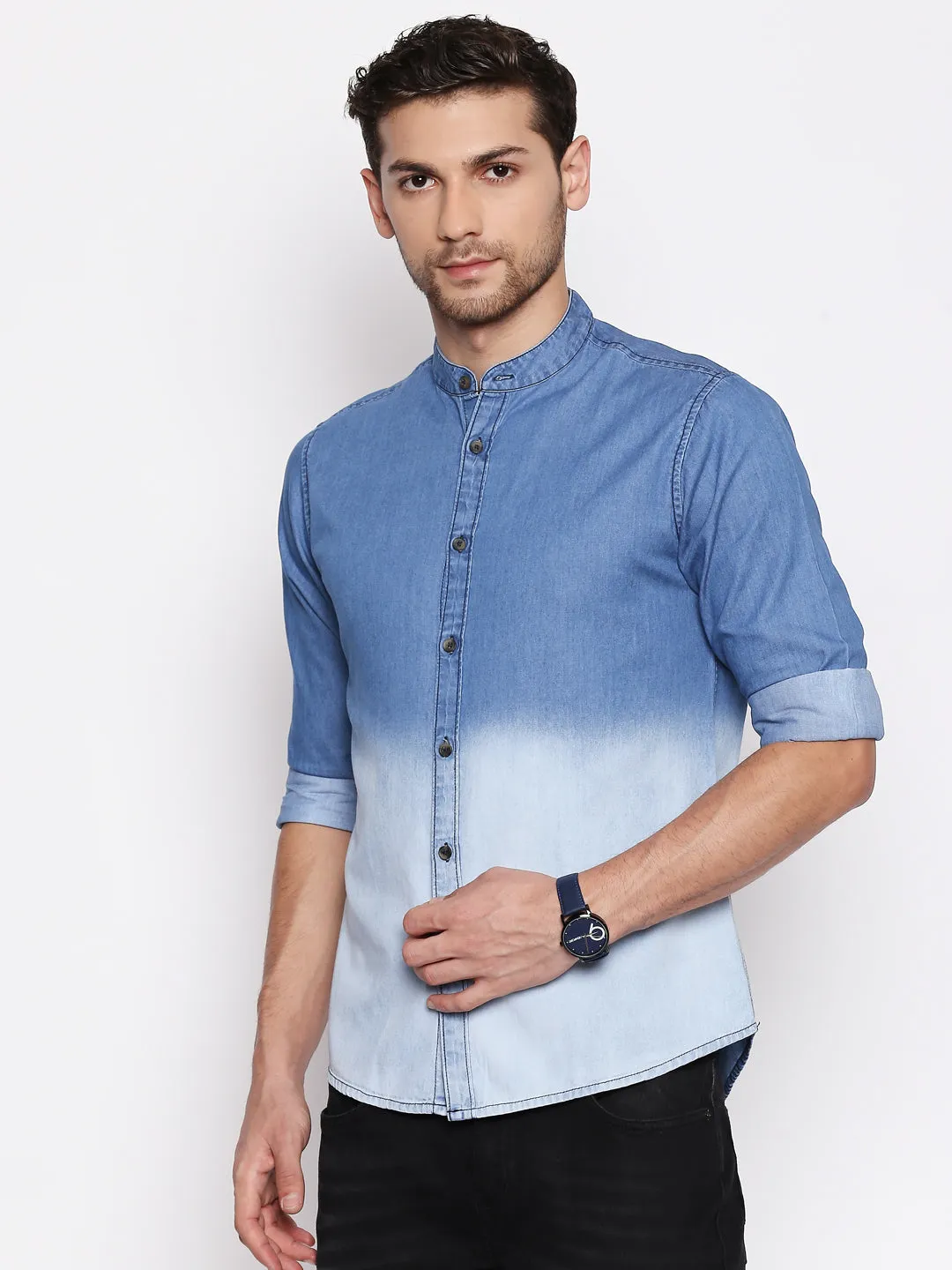 Men's Denim Medium Blue Slim Fit Casual Shirt