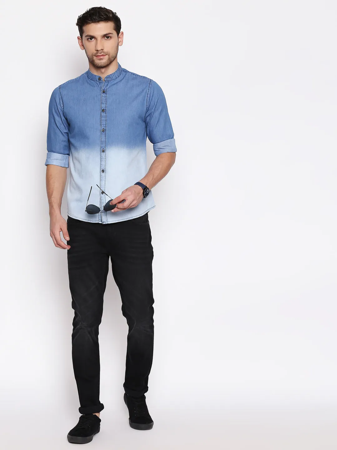 Men's Denim Medium Blue Slim Fit Casual Shirt