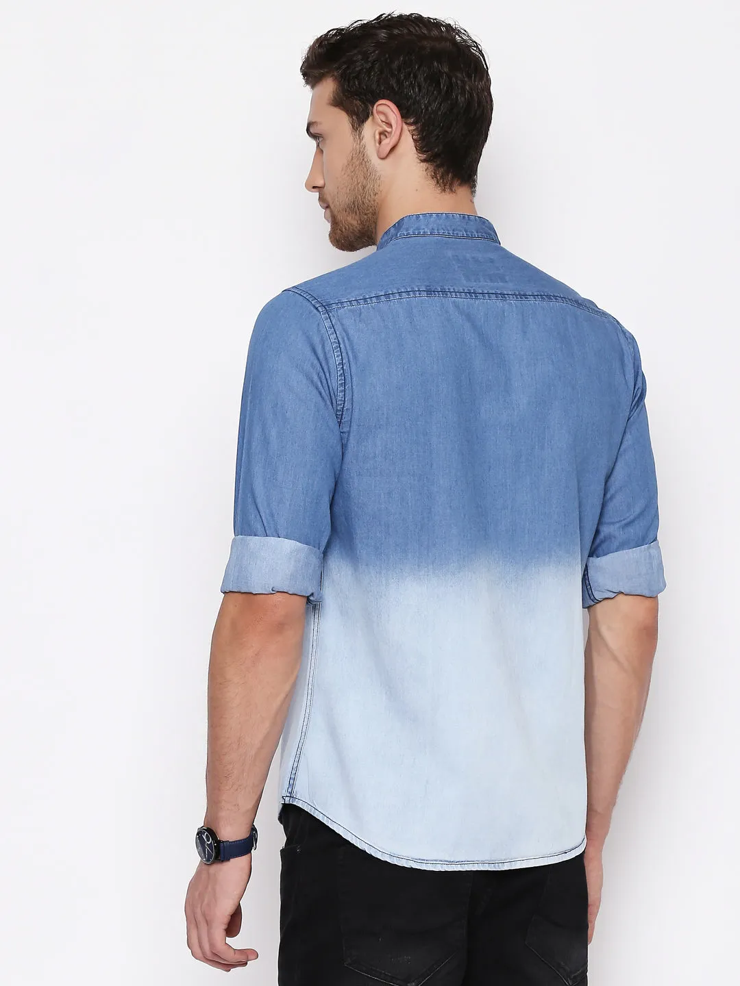 Men's Denim Medium Blue Slim Fit Casual Shirt