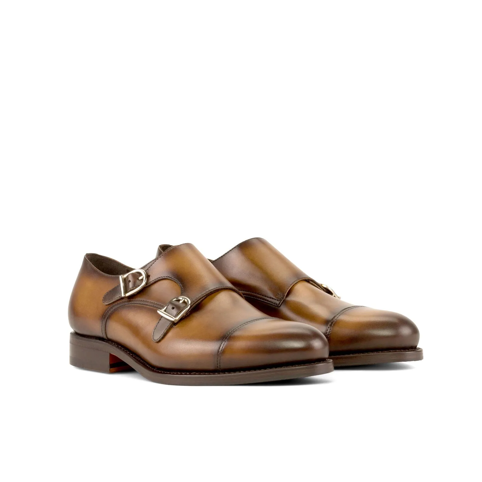 Men's Double Monk Leather Shoes Goodyear Welt Wide Plus Size 5374