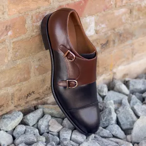 Men's Double Monk Leather Shoes Wide Plus Size Black Brown 2030