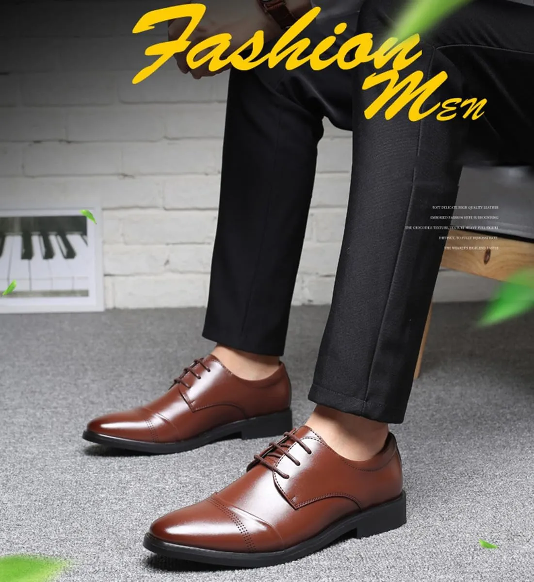 Mens Dress Oxford Shoes for Men Classic Wingtip Brogues Low Heel Lace-ups Formal Shoes for Office Business Wedding