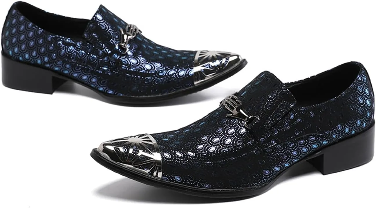 Mens Dress Shoes, Brogue Carving Cowhide Shoes Genuine Leather Large Size Low Top Metal Toe Slip-Ons Wedding Shoes Formal Casual Shoes