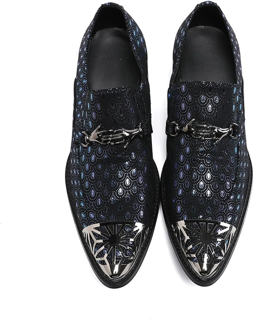Mens Dress Shoes, Brogue Carving Cowhide Shoes Genuine Leather Large Size Low Top Metal Toe Slip-Ons Wedding Shoes Formal Casual Shoes