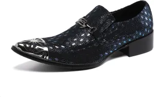 Mens Dress Shoes, Brogue Carving Cowhide Shoes Genuine Leather Large Size Low Top Metal Toe Slip-Ons Wedding Shoes Formal Casual Shoes