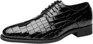 Men's Dress Shoes Faux Patent Leather Oxford Dress Shoes Lace Up Leather Round Toe Low-Top Lug Sole Non Slip Dress Shoes Classic Modern Formal Leather Shoes Casual Loafers