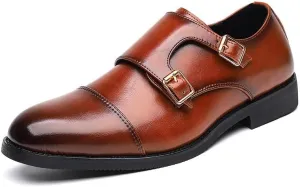 Men's Dress Shoes Mens Double Buckle Fashion Luxury Derby Shoes Slip-On Formal Business Brogue Oxfords Shoes for Men(10)
