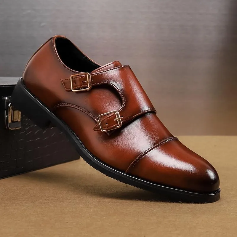 Men's Dress Shoes Mens Double Buckle Fashion Luxury Derby Shoes Slip-On Formal Business Brogue Oxfords Shoes for Men(10)