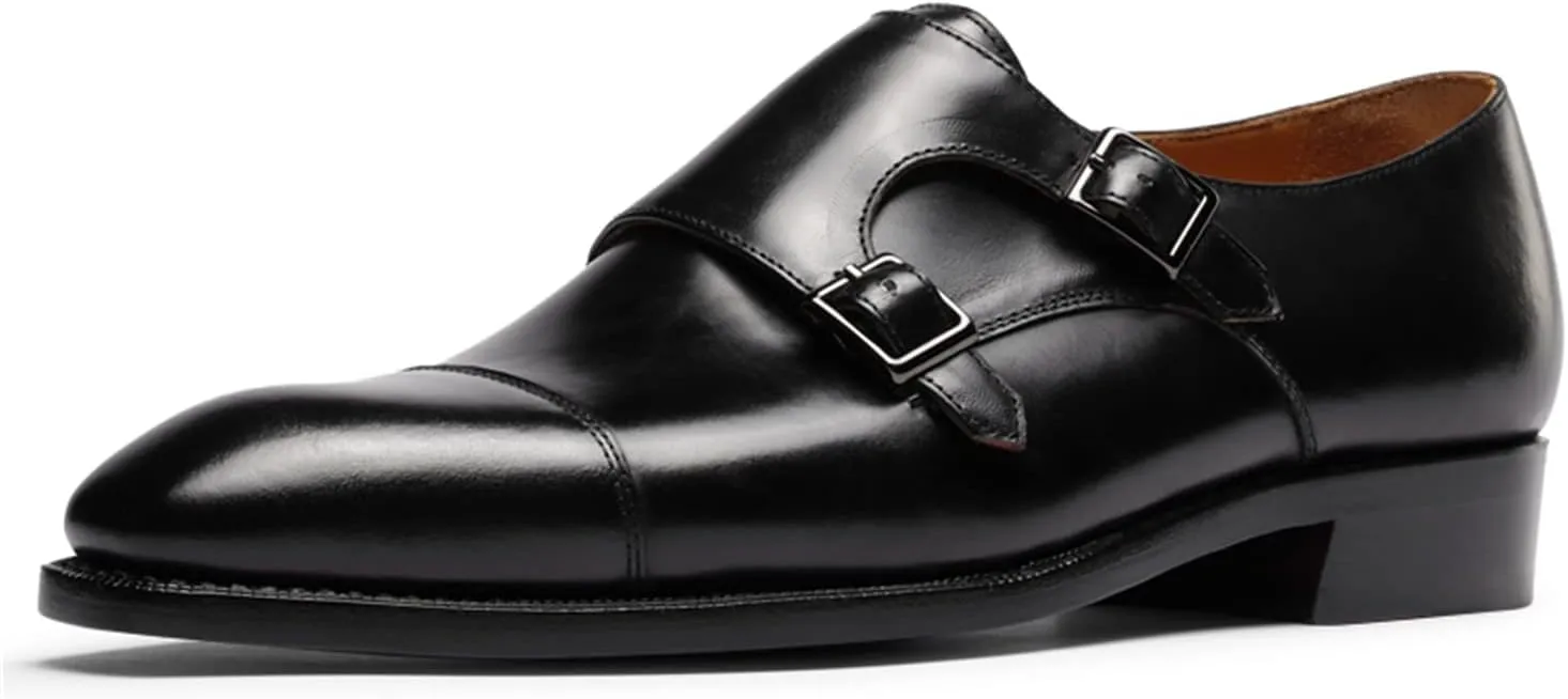 Mens Dress Shoes Monk Strap Cap Toe Calf Leather for Versatile,Casual,Formal