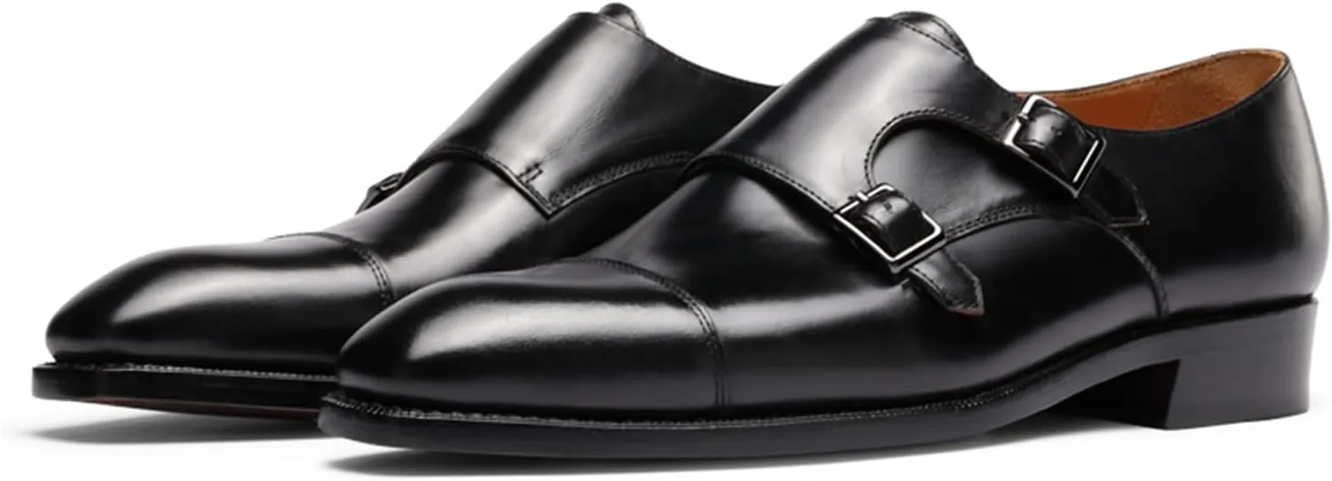 Mens Dress Shoes Monk Strap Cap Toe Calf Leather for Versatile,Casual,Formal