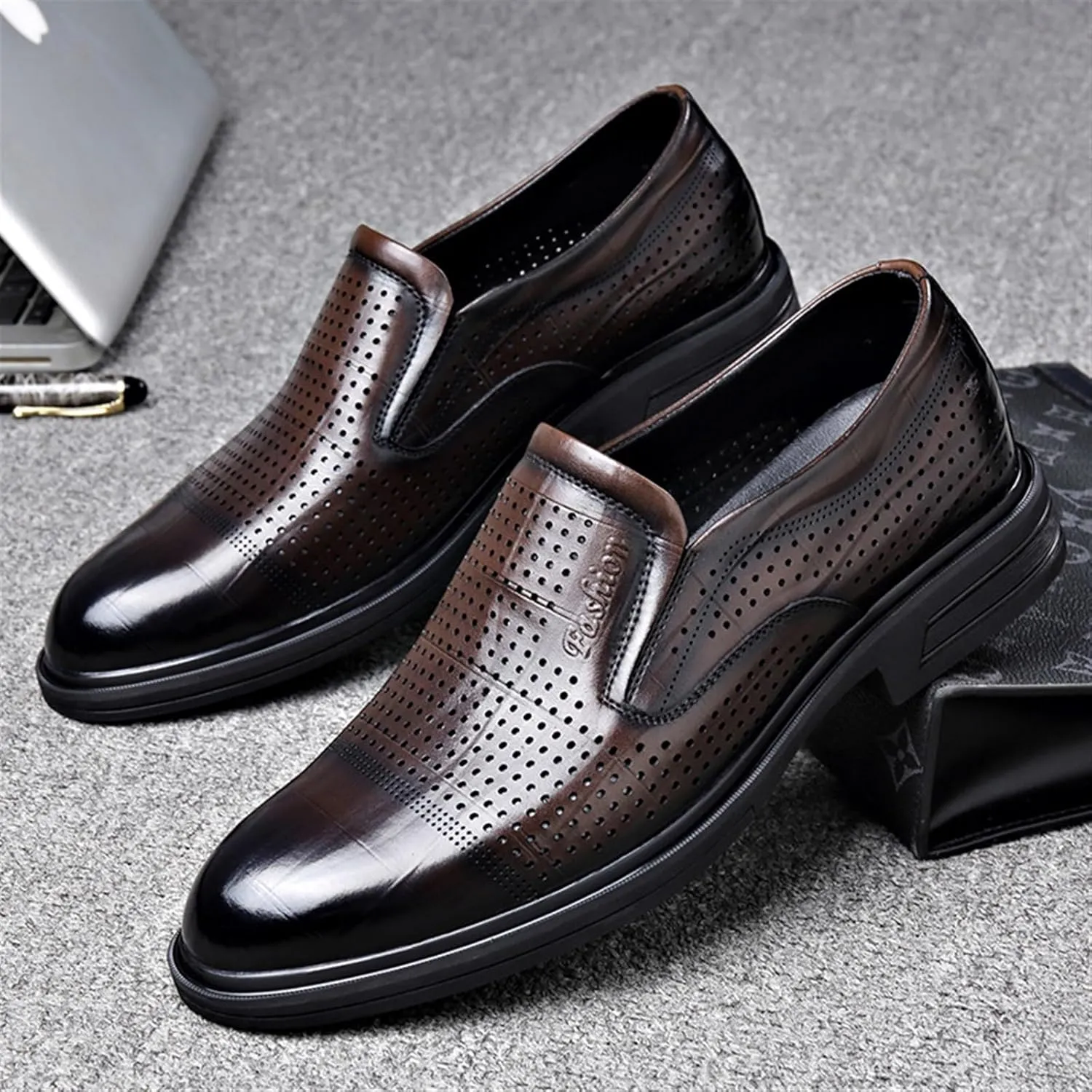 Men's Dress Shoes Non Slip Casual Business Work Formal Leather Shoes Pointed Toe Fashion Classic Derby Shoes(Black,8)