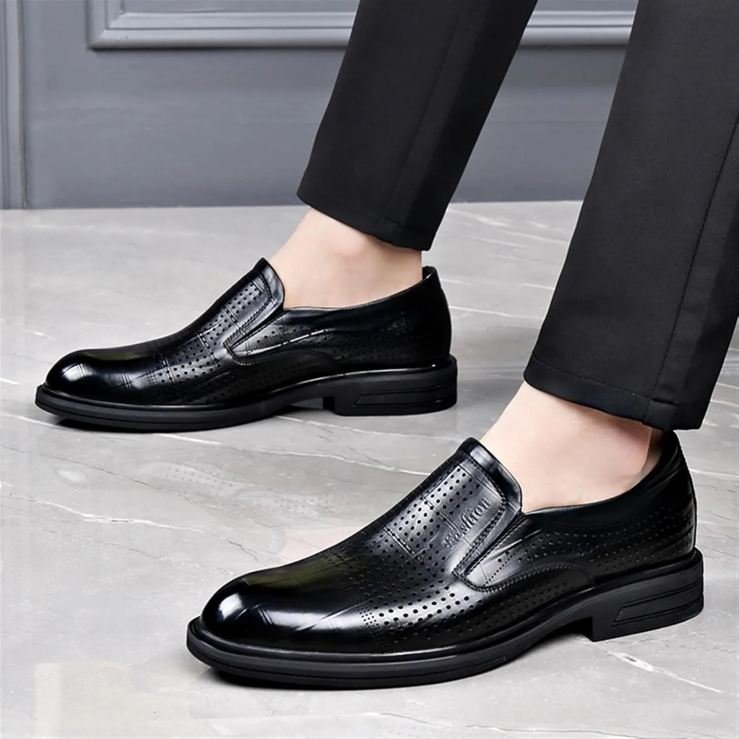Men's Dress Shoes Non Slip Casual Business Work Formal Leather Shoes Pointed Toe Fashion Classic Derby Shoes(Black,8)