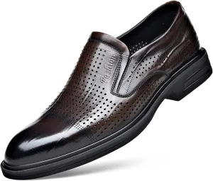 Men's Dress Shoes Non Slip Casual Business Work Formal Leather Shoes Pointed Toe Fashion Classic Derby Shoes(Brown,7.5)