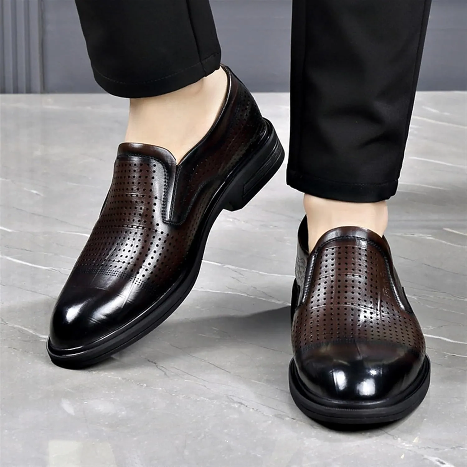 Men's Dress Shoes Non Slip Casual Business Work Formal Leather Shoes Pointed Toe Fashion Classic Derby Shoes(Brown,7.5)