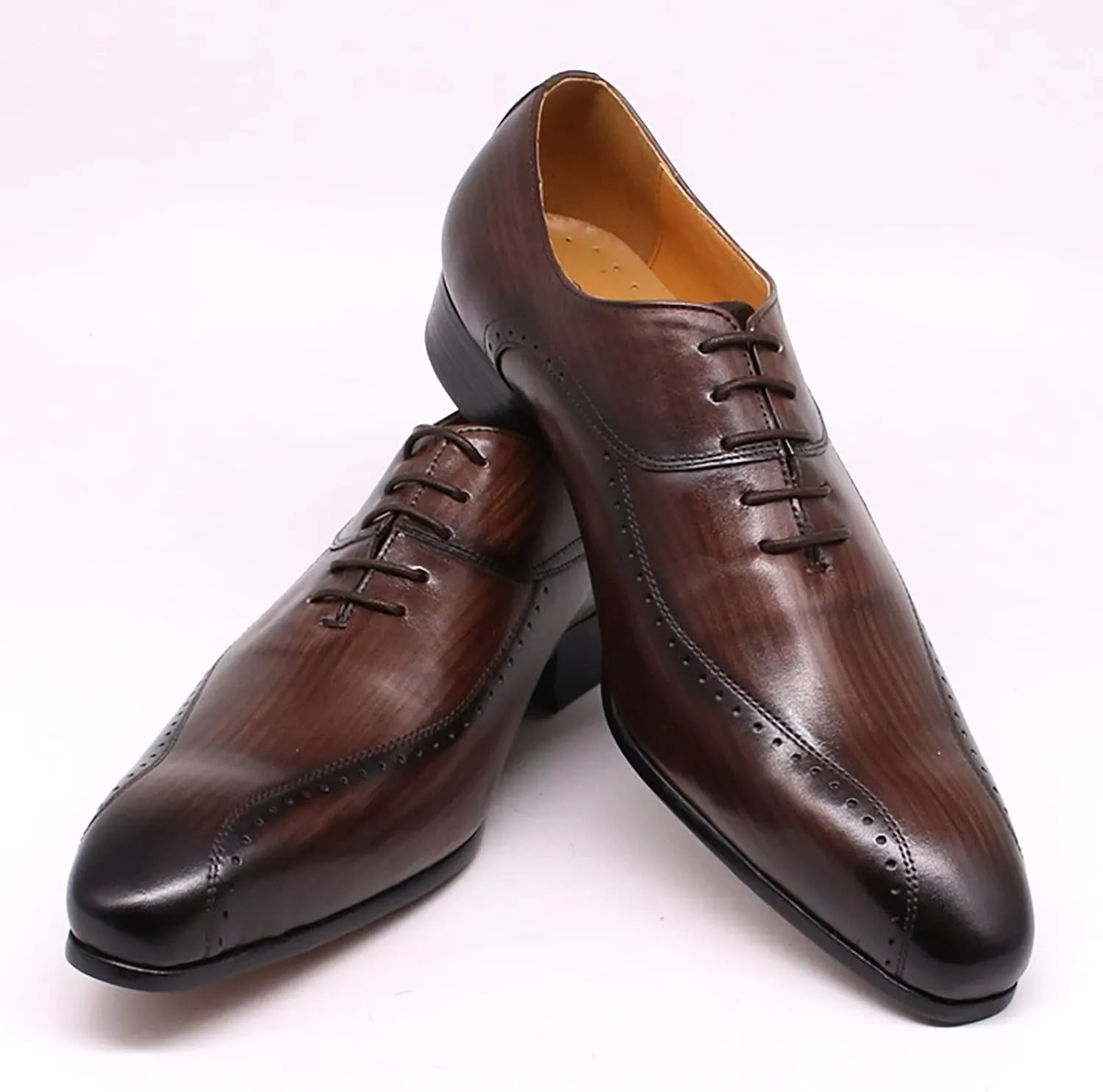 Men's Evening Party Wingtip Derbys Classic Lace-up Brogues Shoes Formal Oxford Shoes Wedding,Brown-40