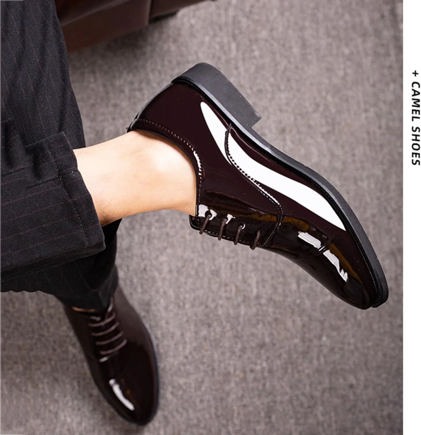 Men's Fashion Patent Leather Shoes Classic Lace-Up Formal Business Tuxedo Derbys Wedding Shoes for Men