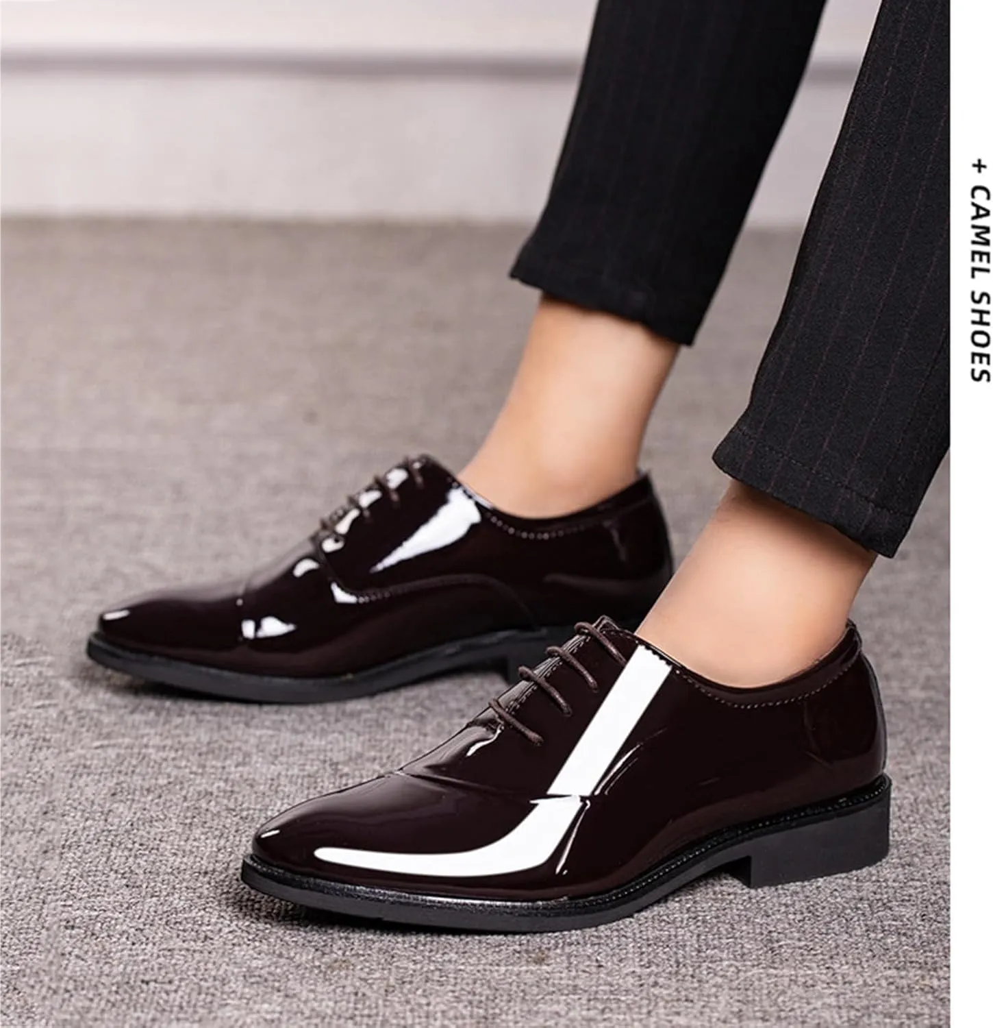 Men's Fashion Patent Leather Shoes Classic Lace-Up Formal Business Tuxedo Derbys Wedding Shoes for Men