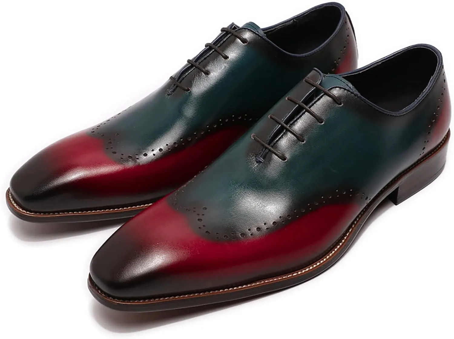 Mens Formal Dress Classic Oxfords Leather Lace-ups Work Uniform Wingtip Wedding Party Brogues Derbys,Green-39