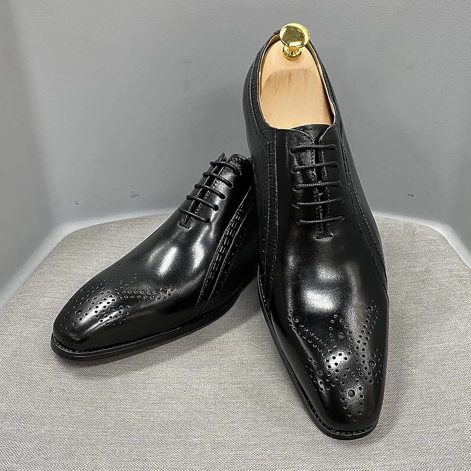 Mens Formal Dress Classic Oxfords Work Uniform Wingtip Leather Lace-ups Wedding Party Brogues Derbys,Black-45