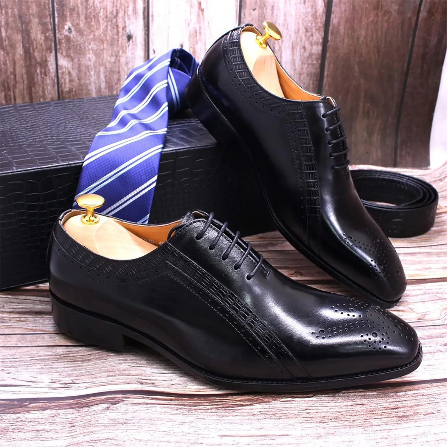 Mens Formal Dress Classic Oxfords Work Uniform Wingtip Leather Lace-ups Wedding Party Brogues Derbys,Black-45